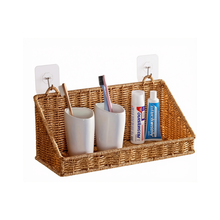 Panier Mural Salle de Bain Rotin avec Crochets | Maison Bréa