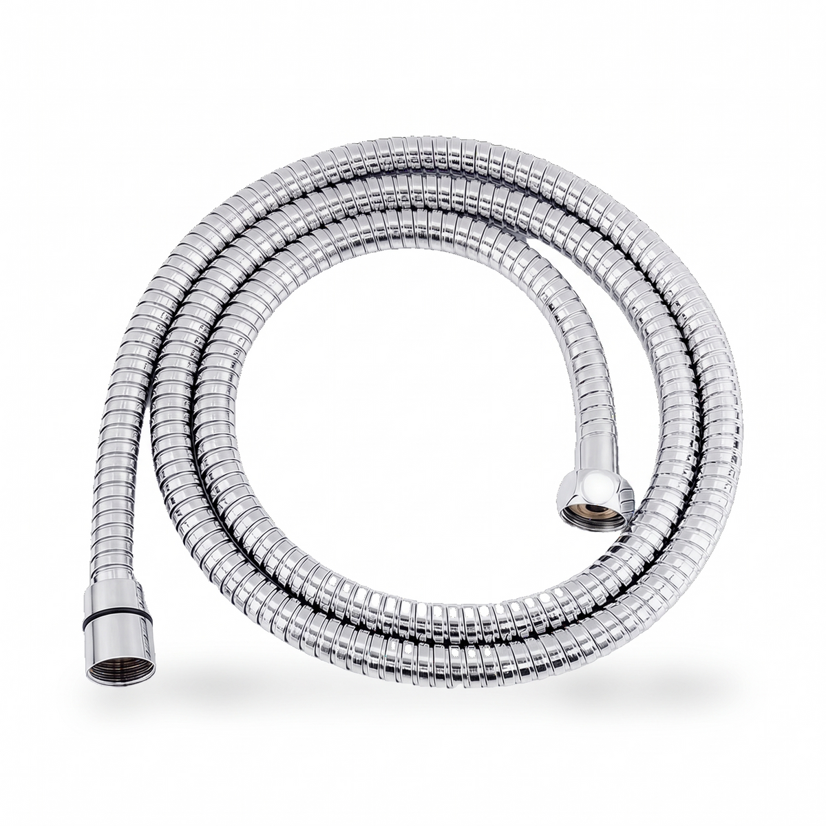 Flexible de douche inox anti-torsion chromé argent, sur fond blanc – Maison Bréa