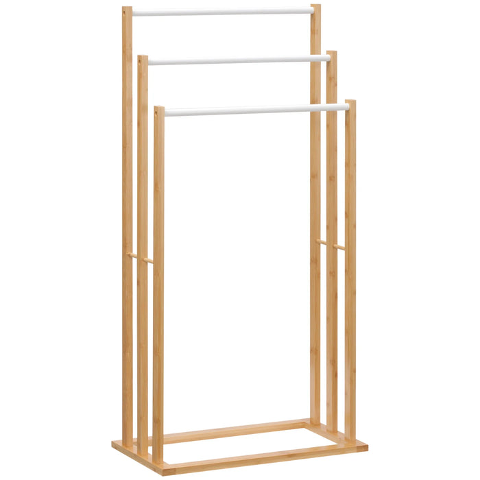 Porte-serviette sur pied bambou 3 barres base acier Maison Bréa