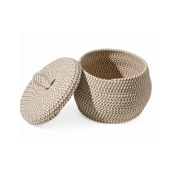 Panier de Rangement Osier et Coton avec Couvercle – 21 cm | Maison Bréa