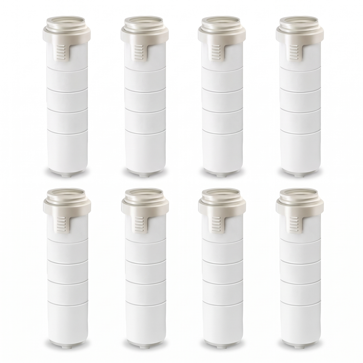 8 filtres de rechange 9,7 cm pour pommeau de douche filtrant 5 jets turbo, sur fond blanc
