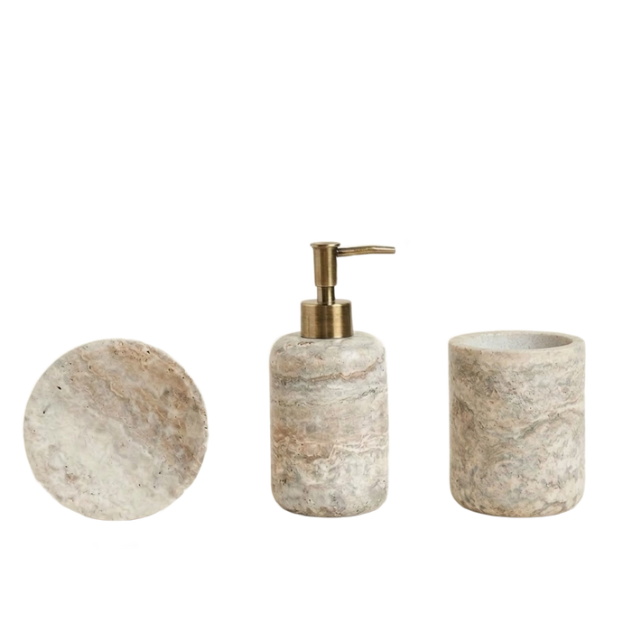 Distributeur de savon marbre gris fond blanc