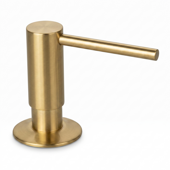 Distributeur de savon encastrable laiton or fond blanc
