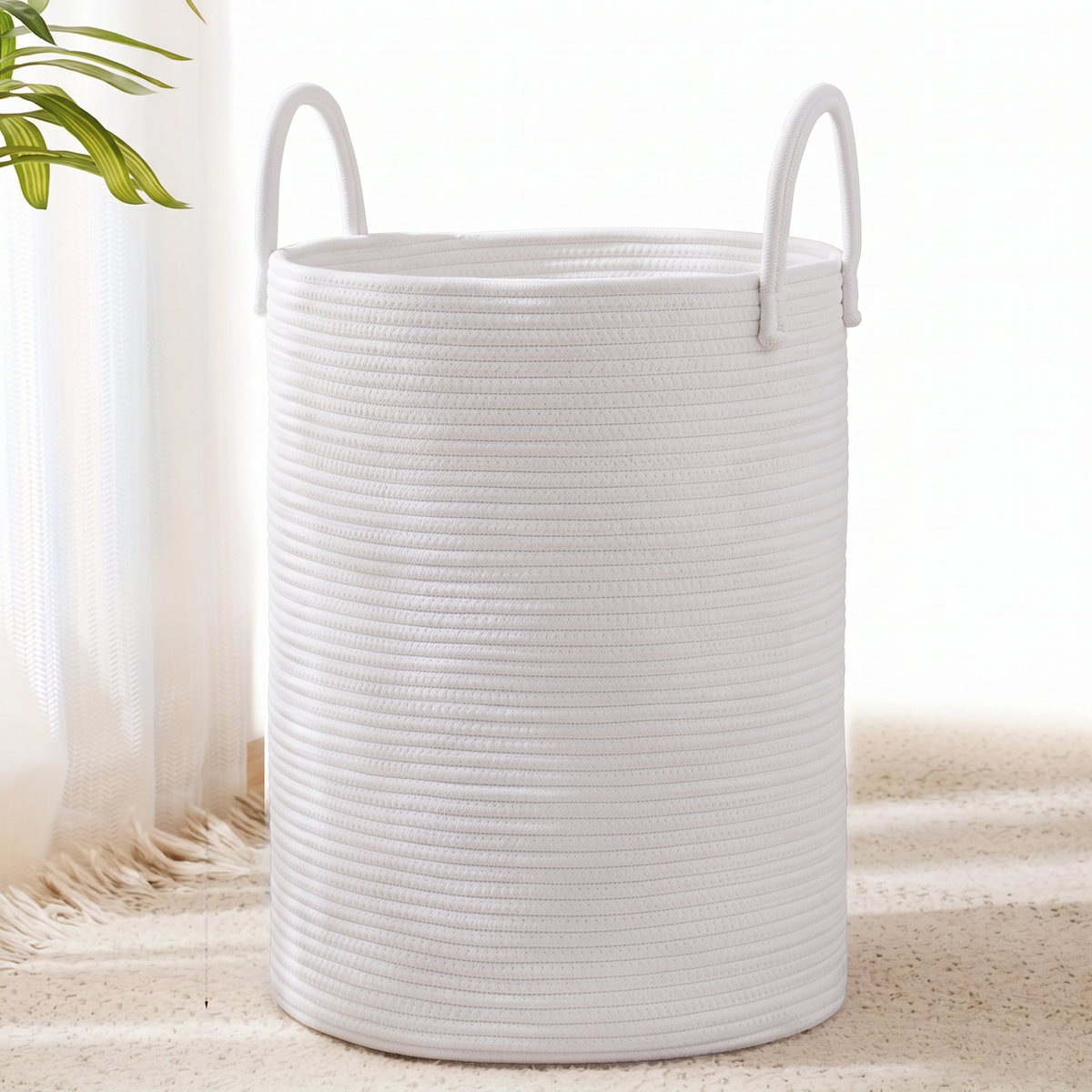 Panier à linge corde coton marron-noir fond blanc