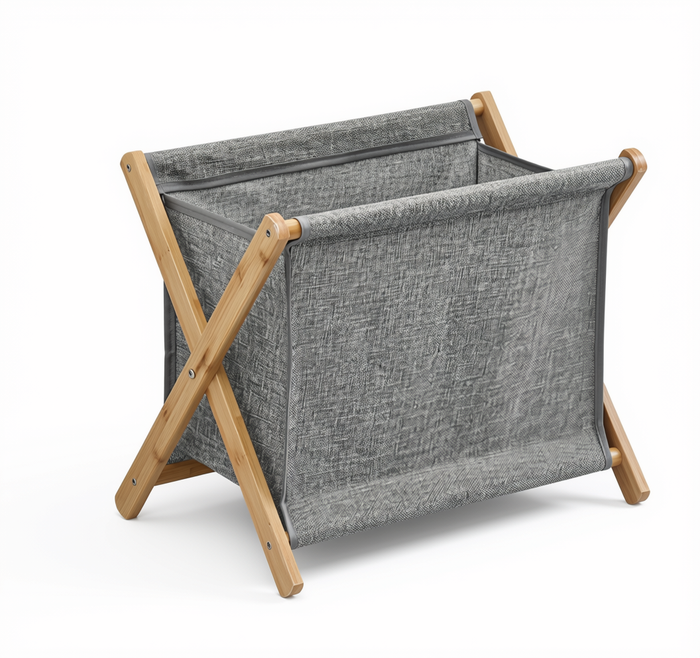 Panier à Linge Pliable Cadre Bois – Housse Lavable, 3 Coloris | Maison Bréa