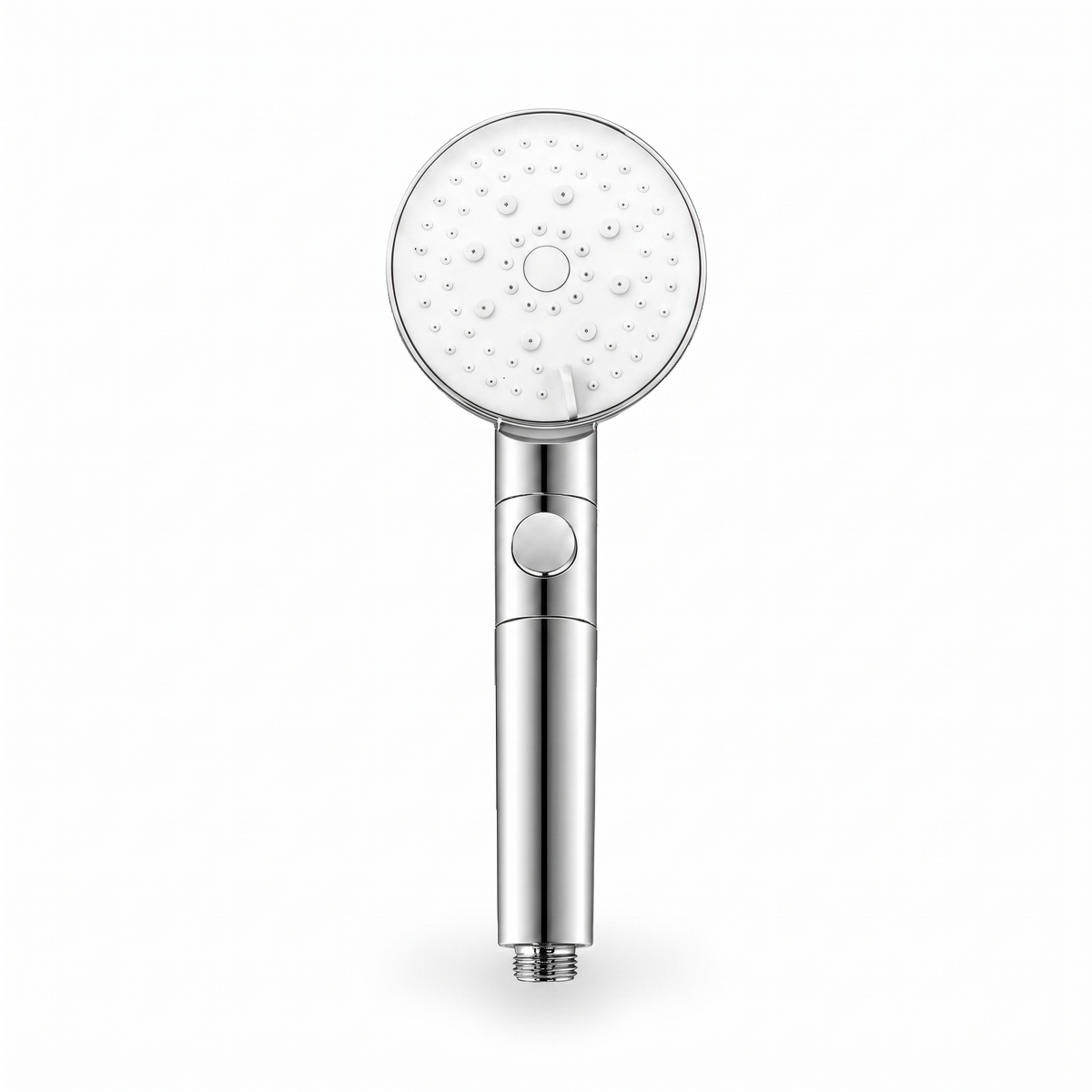 Pommeau de douche 5 jets argent avec bouton stop, sur fond blanc – Maison Bréa