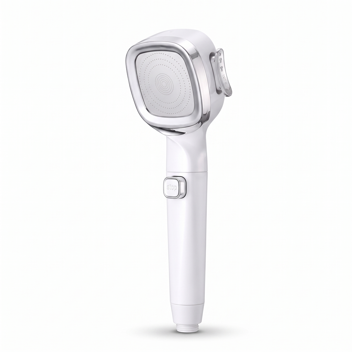Pommeau de douche filtrant bouton stop 4 jets blanc, sur fond blanc – Maison Bréa