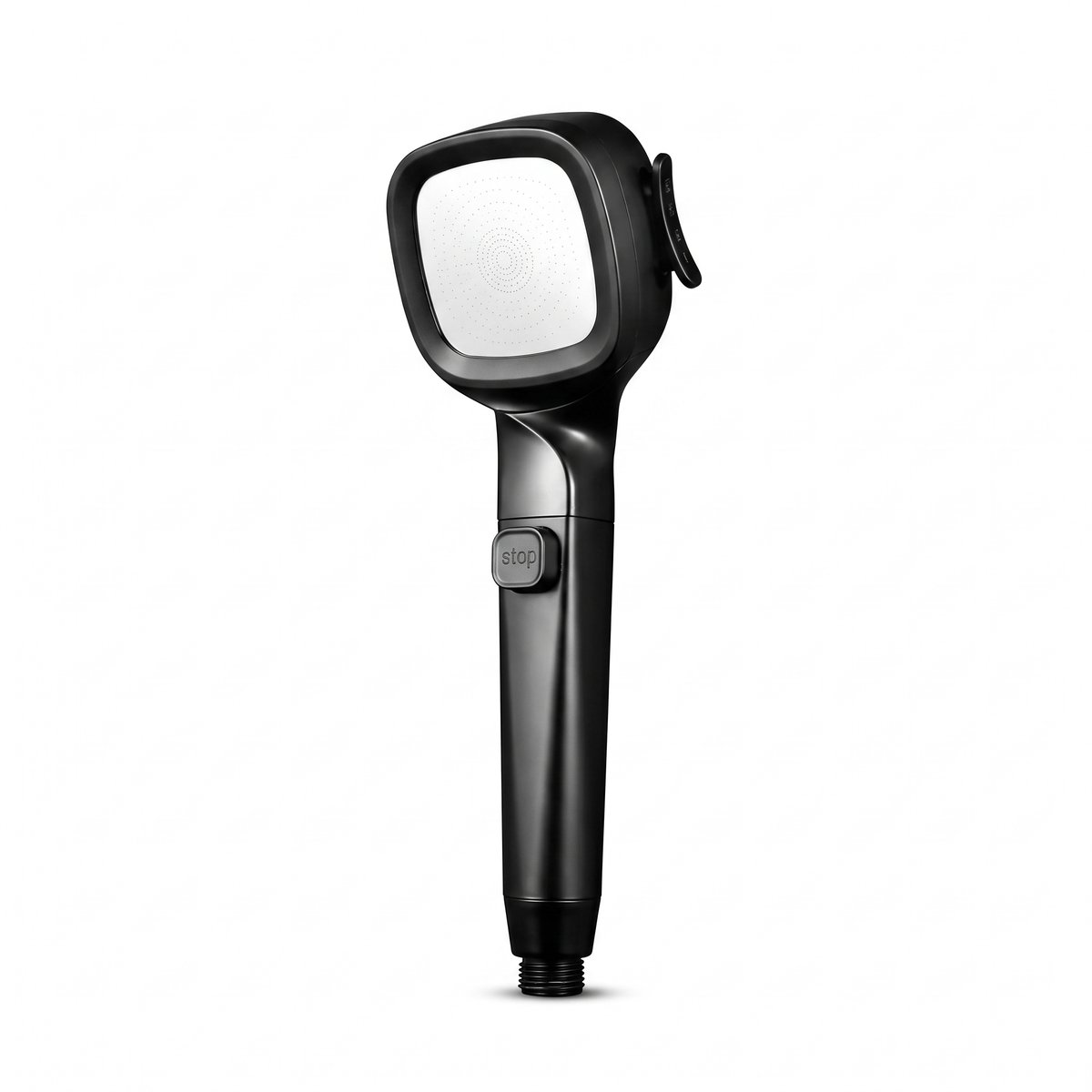Pommeau de douche filtrant bouton stop 4 jets noir, sur fond blanc – Maison Bréa