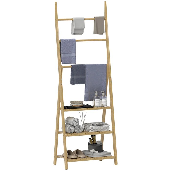 Porte-serviette échelle bambou 3 étagères pliable Maison Bréa