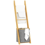 Porte-Serviette Échelle Bambou avec Panier à Linge 48 L