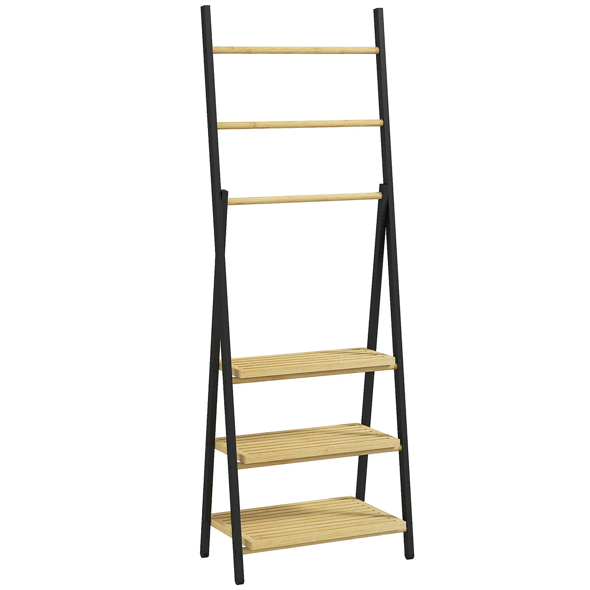Porte-serviette échelle pliable bambou et métal noir Maison Bréa