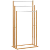 Porte-Serviette sur Pied Bambou 3 Barres et Base Acier