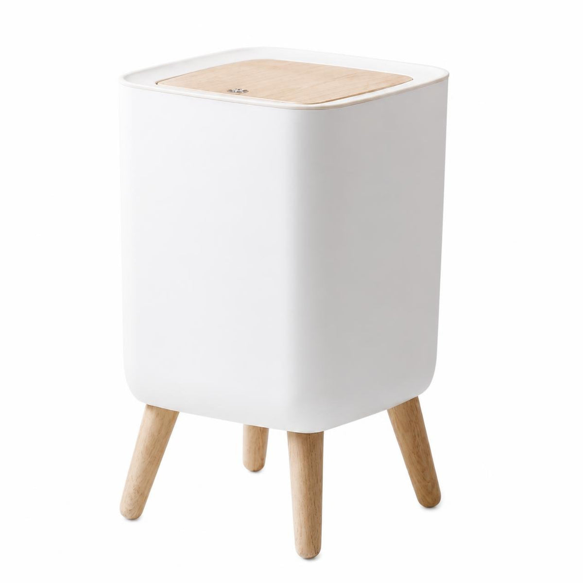 Poubelle Salle de Bain Design Pieds Bois avec Couvercle – Blanc | Maison Bréa
