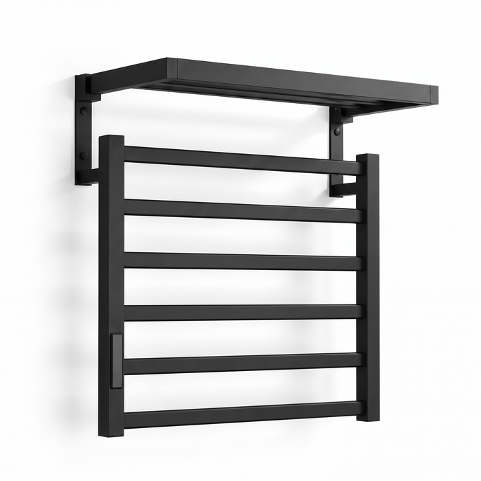 Sèche-serviette Tablette Maison Bréa mural noir avec étagère intégrée